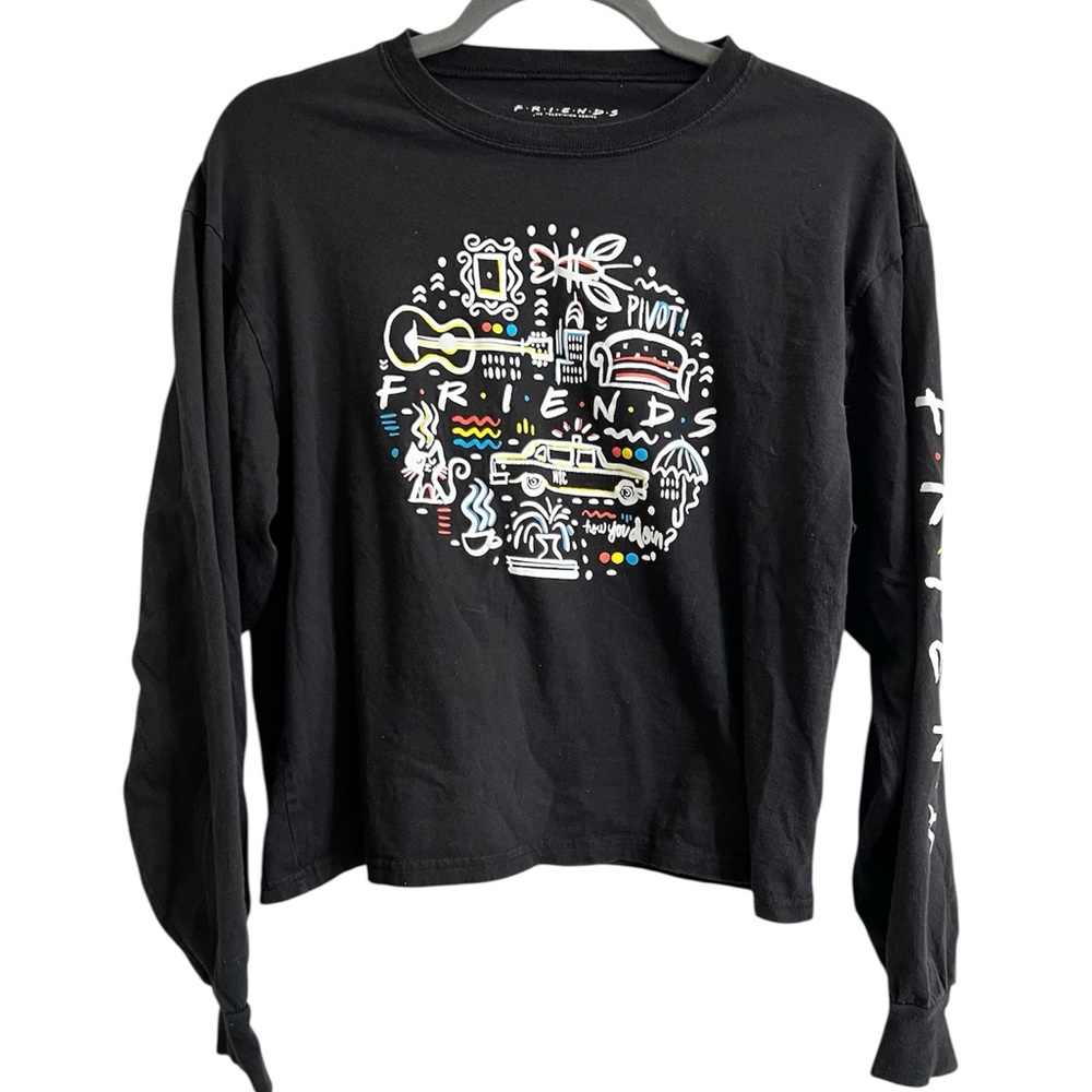 FRIENDS Long Sleeve Black Graphic Tee with Sleeve Hit